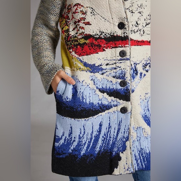 Anthropologie Ocean Funnel Neck Sweater Coat medium $380 boho bohemian - Picture 2 of 11